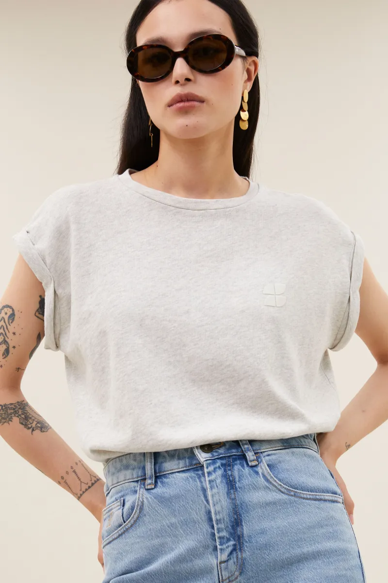 By-bar-Tobi Flame Logo Top-26211014-815 Light Grey Melee-GRIJS MELEE