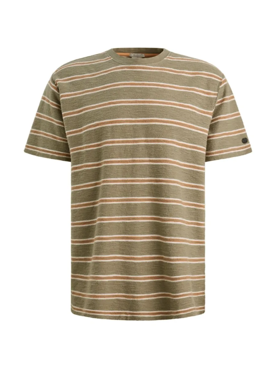 CAST IRON-Short sleeve r-neck relaxed fit structure-CTSS2606585-6148 Vetiver-GROEN