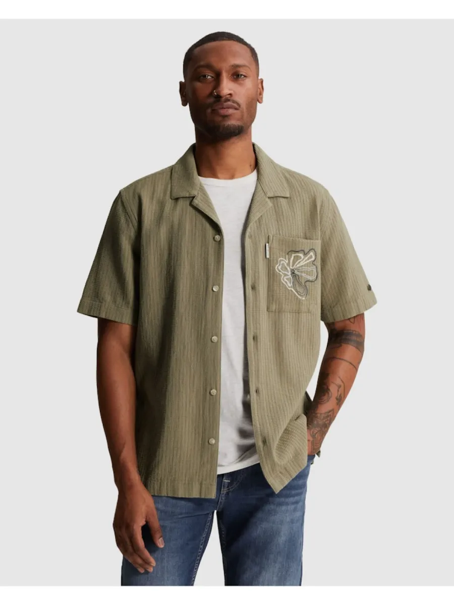 CAST IRON-Short Sleeve Shirt Yarn dye struct-CSIS2605280-6148 Vetiver-GROEN