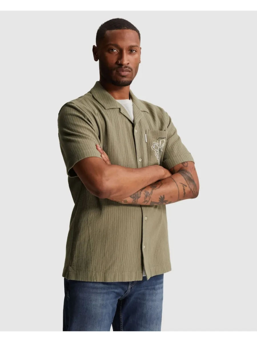 cast-iron-short-sleeve-shirt-yarn-dye-struct-csis2605280-6148-vetiver-groen-3 CAST IRON-Short Sleeve Shirt Yarn dye struct-CSIS2605280-6148 Vetiver-GROEN