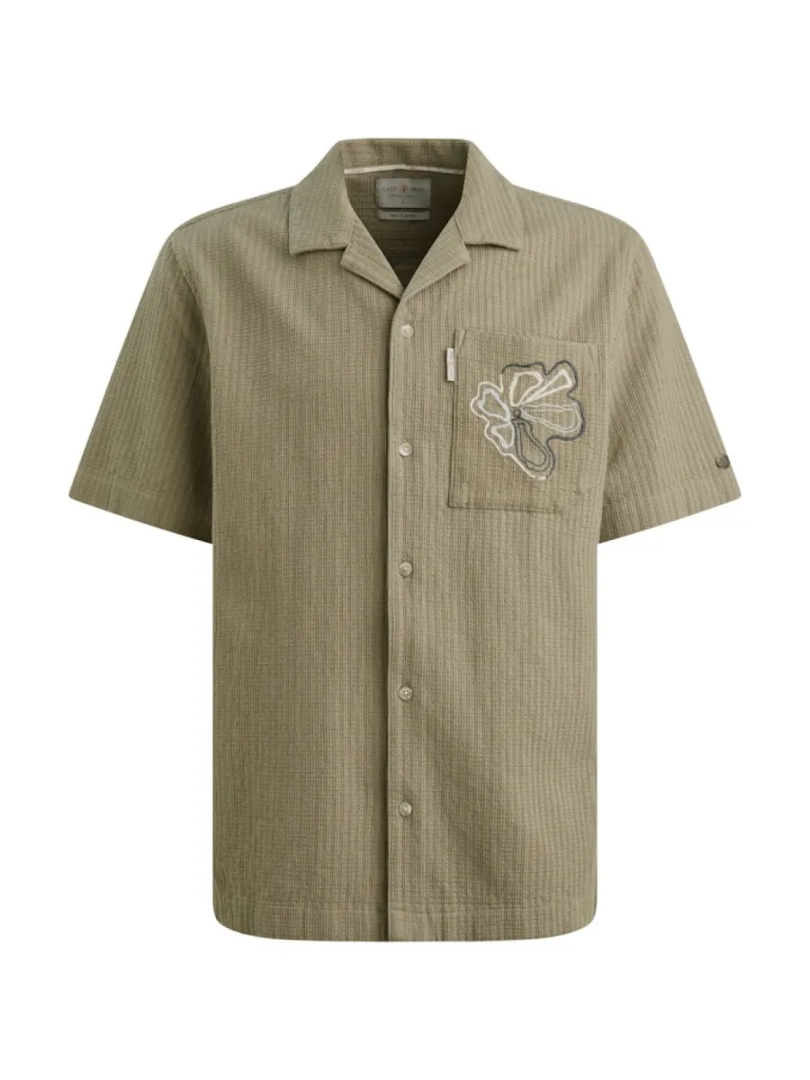 CAST IRON-Short Sleeve Shirt Yarn dye struct-CSIS2605280-6148 Vetiver-GROEN