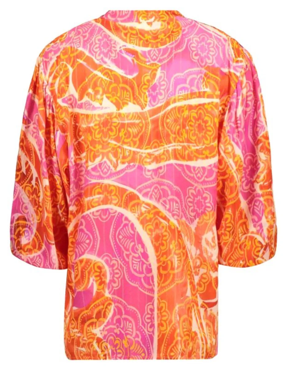 GEISHA-Blouse with lurex-53311-70-250 Orange/fuchsia/silver-ORANJE