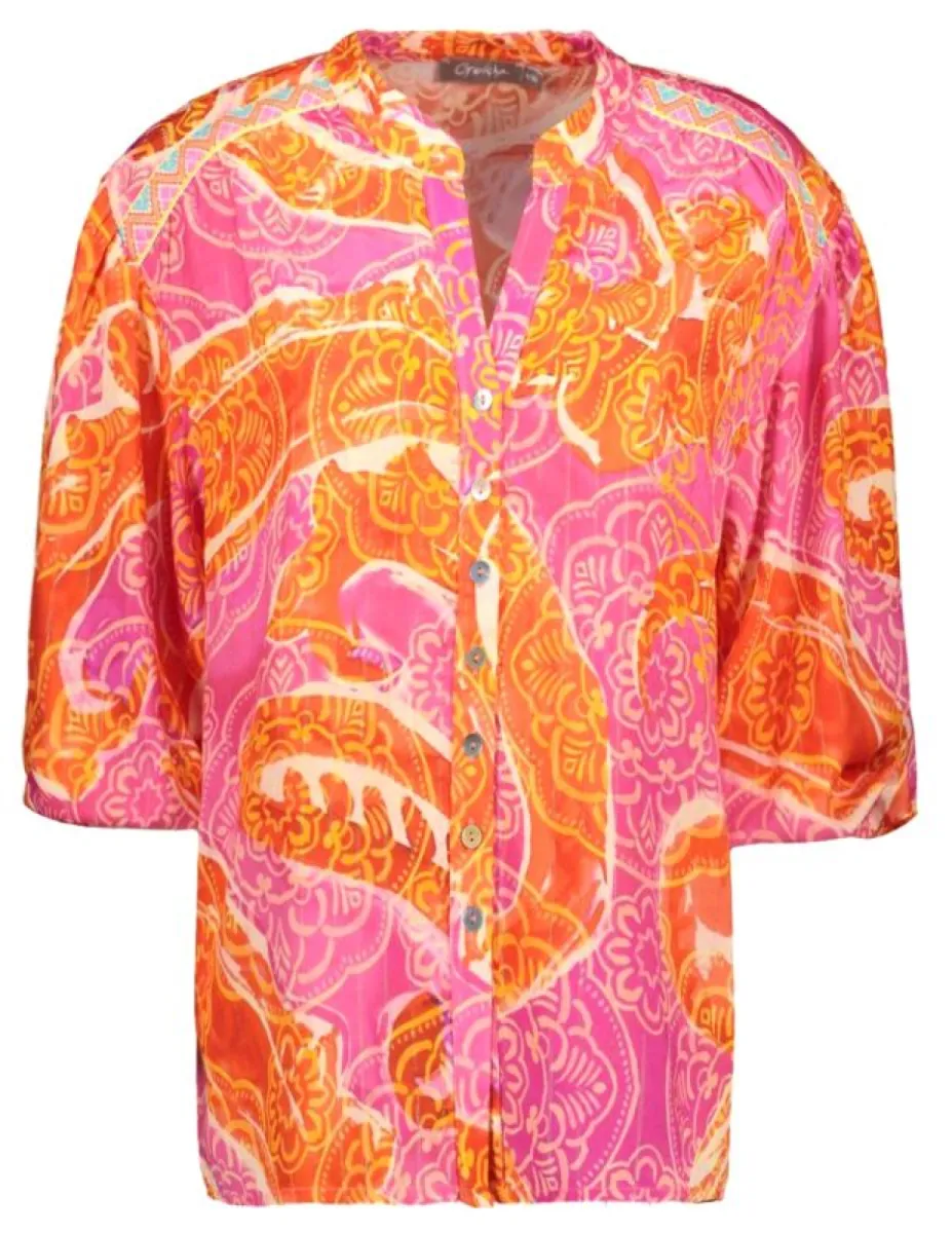 GEISHA-Blouse with lurex-53311-70-250 Orange/fuchsia/silver-ORANJE