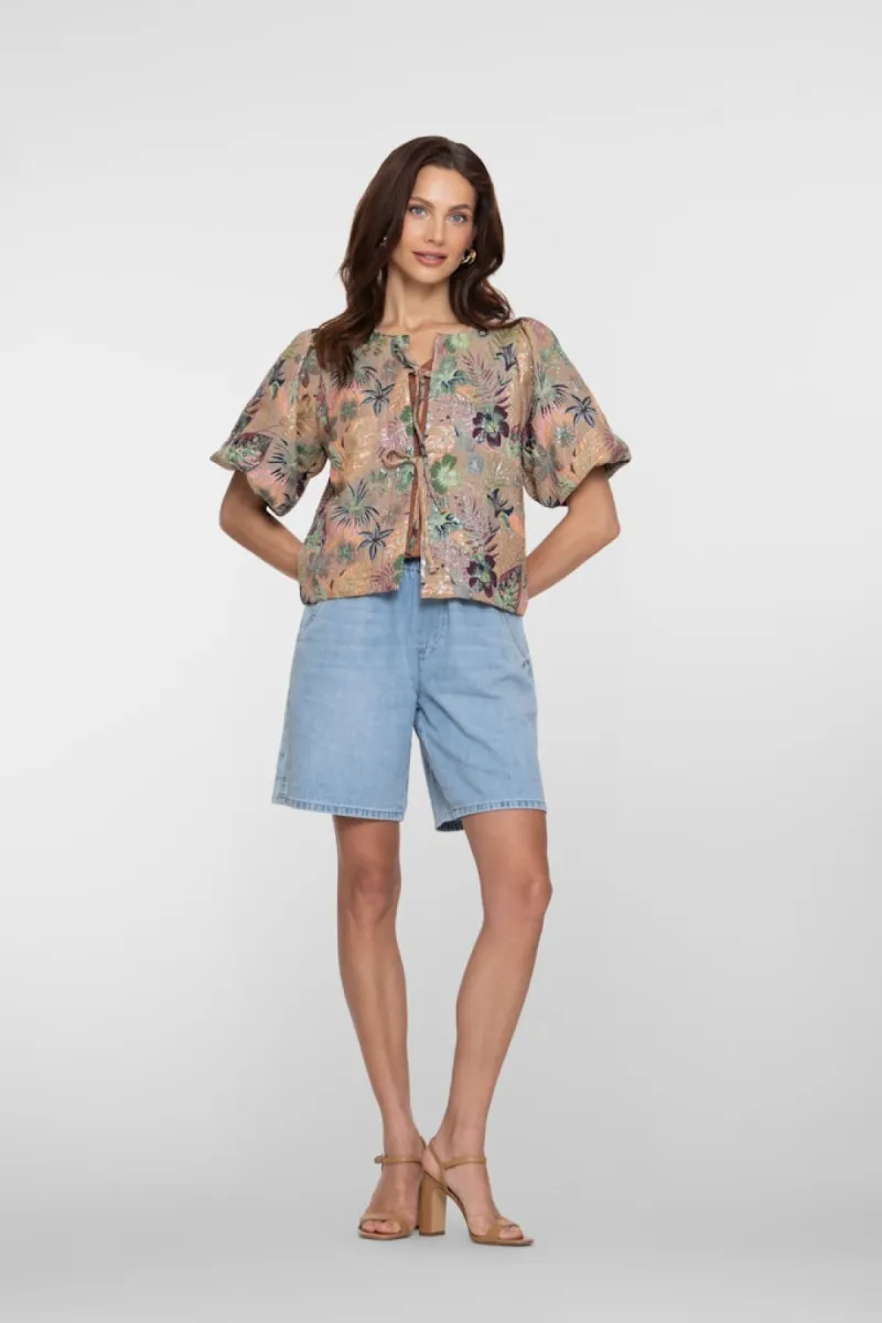 GEISHA-Shorts elastic waist-61302-10-830 Bleached denim-DENIM