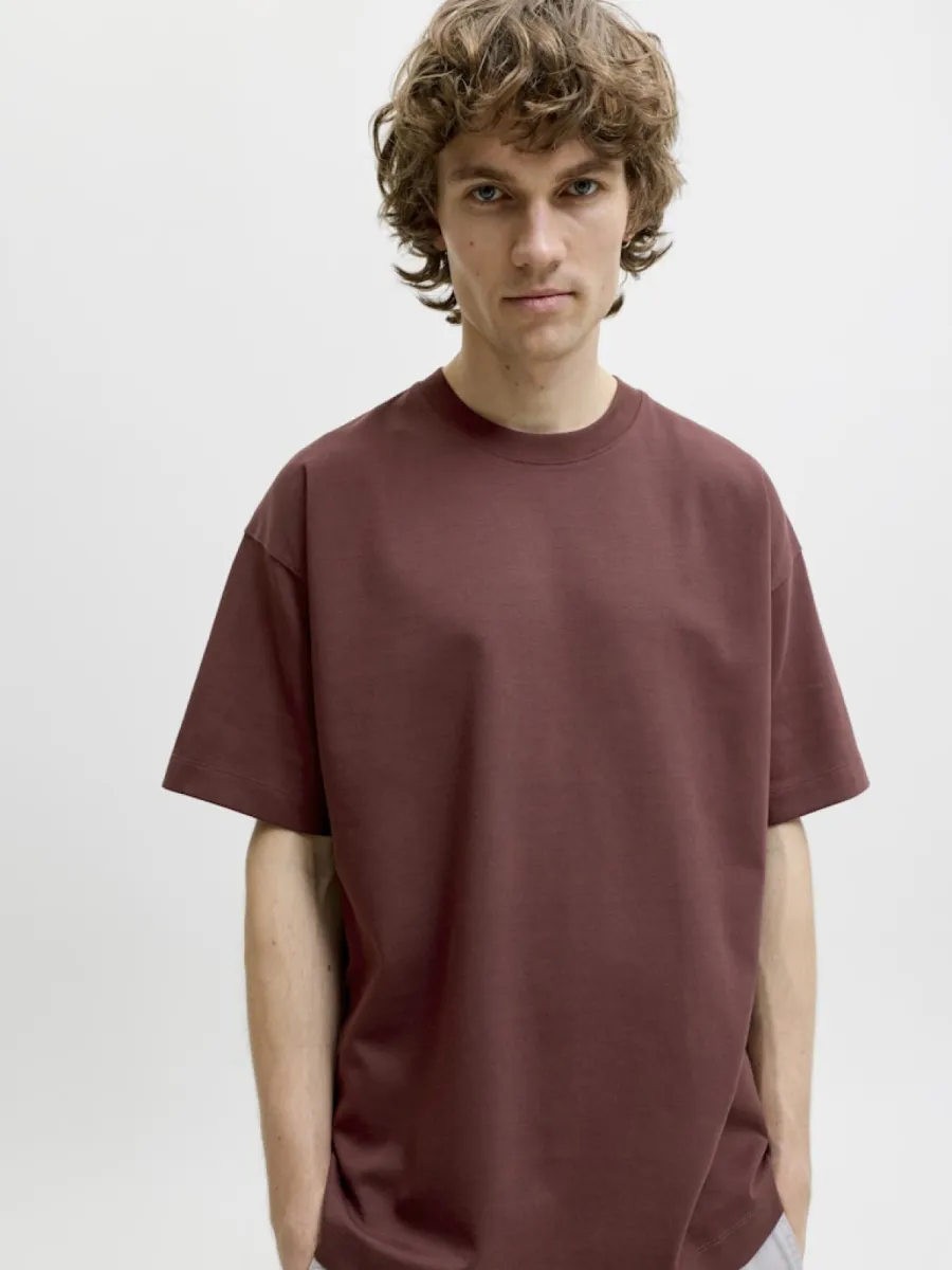 JACK & JONES-JJEBARRON TEE SS O-NECK NOOS-12298906-Bitter chocolate-CHOCOLADE