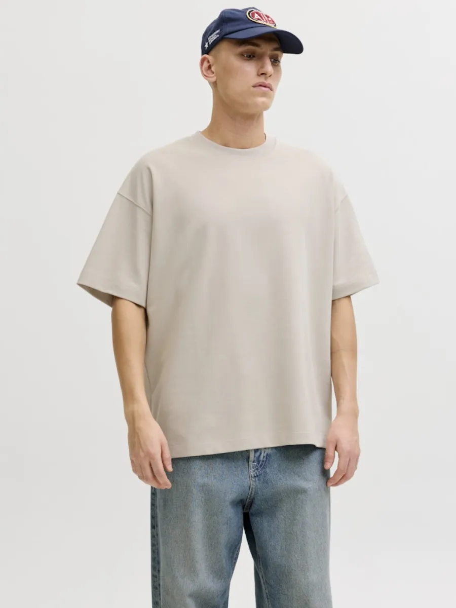 JACK & JONES-JJEBARRON TEE SS O-NECK NOOS-12298906-Moonbeam-ECRU