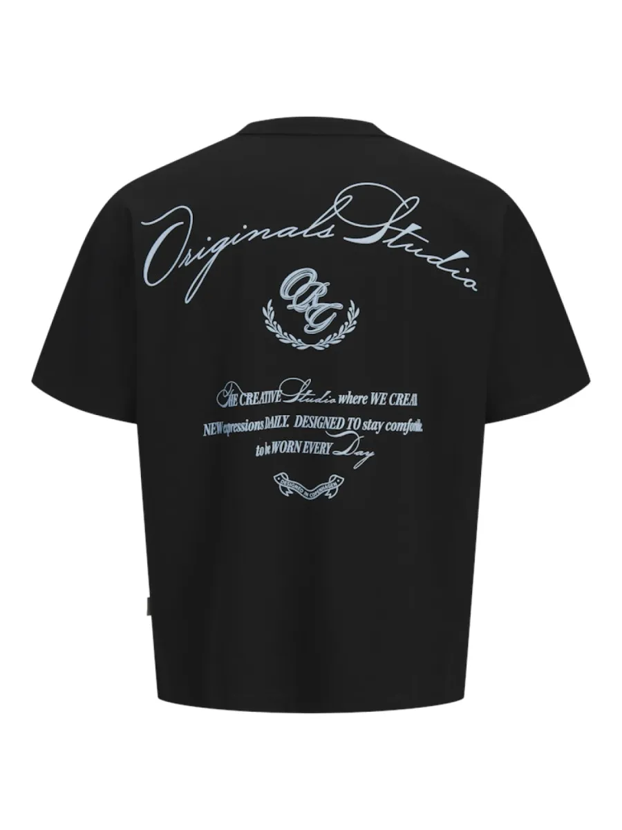 JACK & JONES-JORSANREMO TYPO TEE SS CREW NECK LN-12296421-Black-ZWART