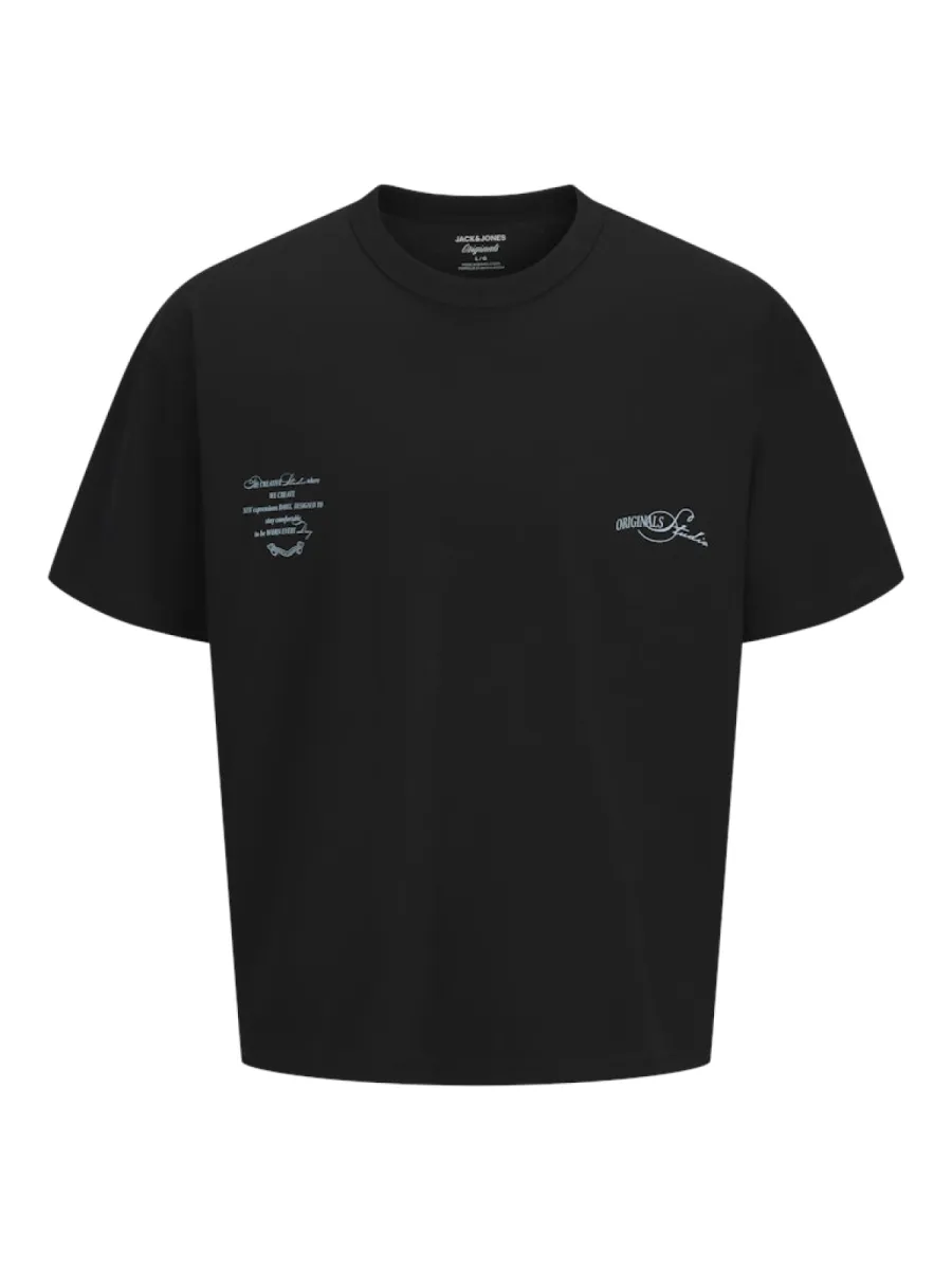 JACK & JONES-JORSANREMO TYPO TEE SS CREW NECK LN-12296421-Black-ZWART