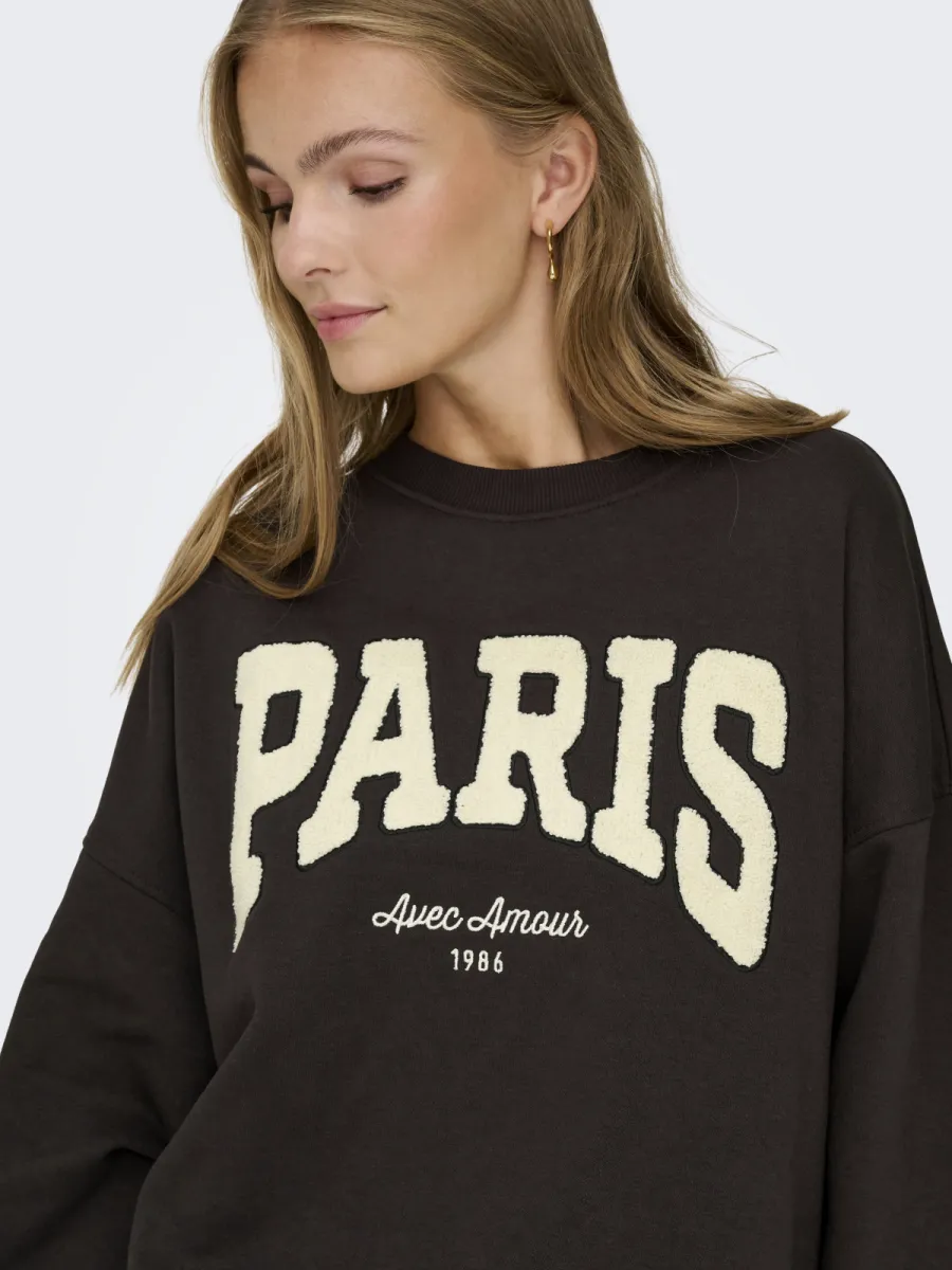 JDY-JDYMESA L/S O-NECK EMB SWEAT JRS NO-15370526-Ganache Paris-BRUIN