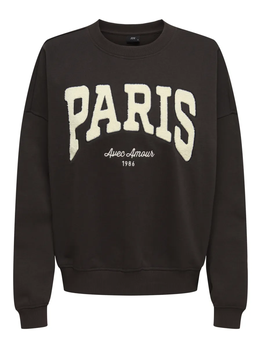 JDY-JDYMESA L/S O-NECK EMB SWEAT JRS NO-15370526-Ganache Paris-BRUIN