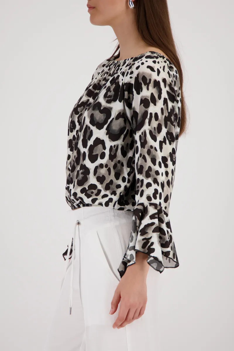Monari-Blouse with leopard print-410801-551 Coffee pattern-CAFE