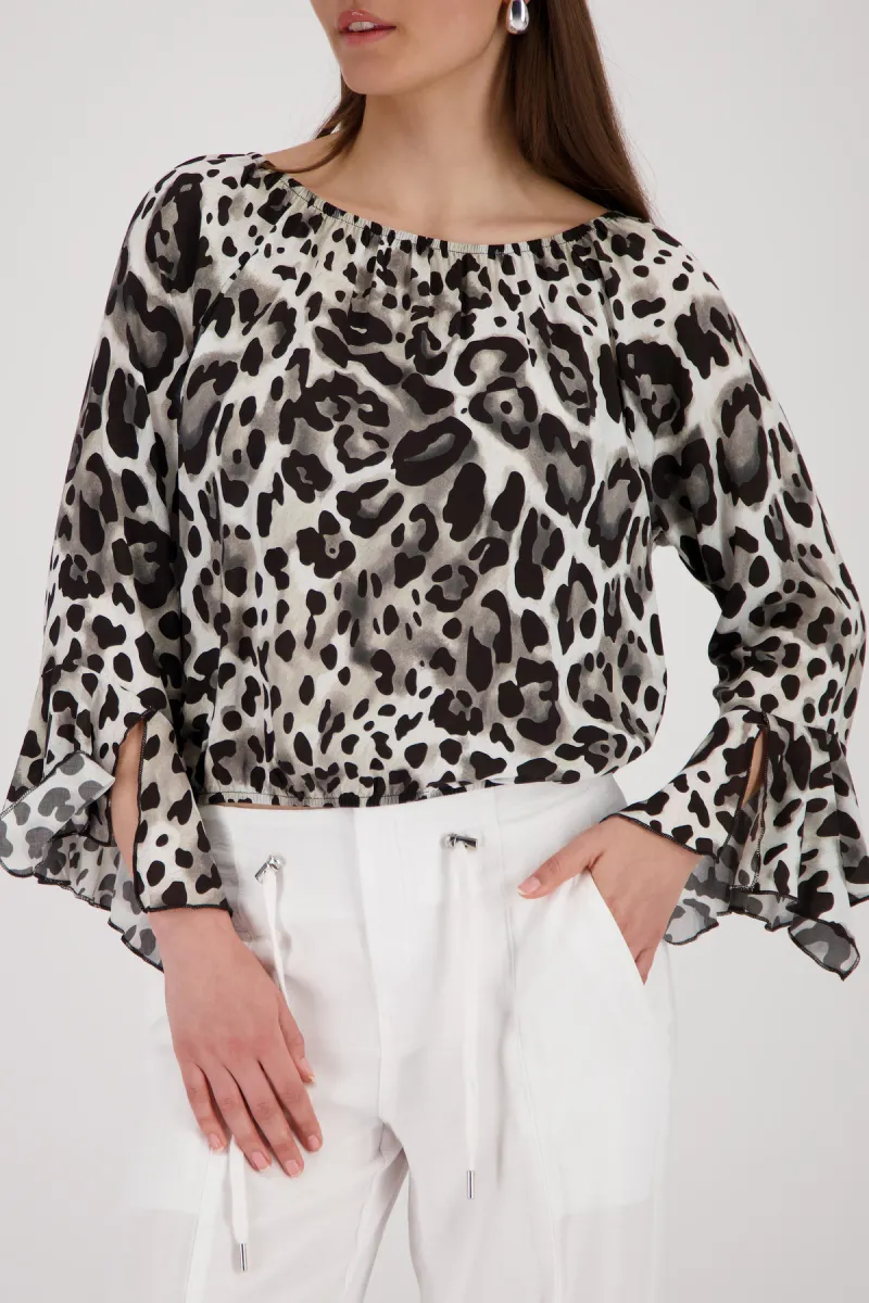 Monari-Blouse with leopard print-410801-551 Coffee pattern-CAFE