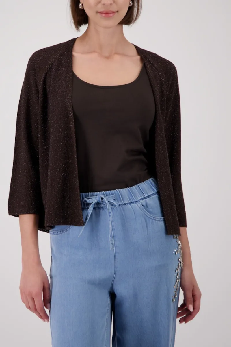 Monari-Cardigan with rice grain pattern-410964-549 Coffee-CAFE