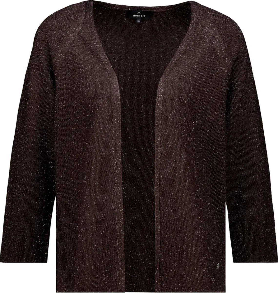 Monari-Cardigan with rice grain pattern-410964-549 Coffee-CAFE