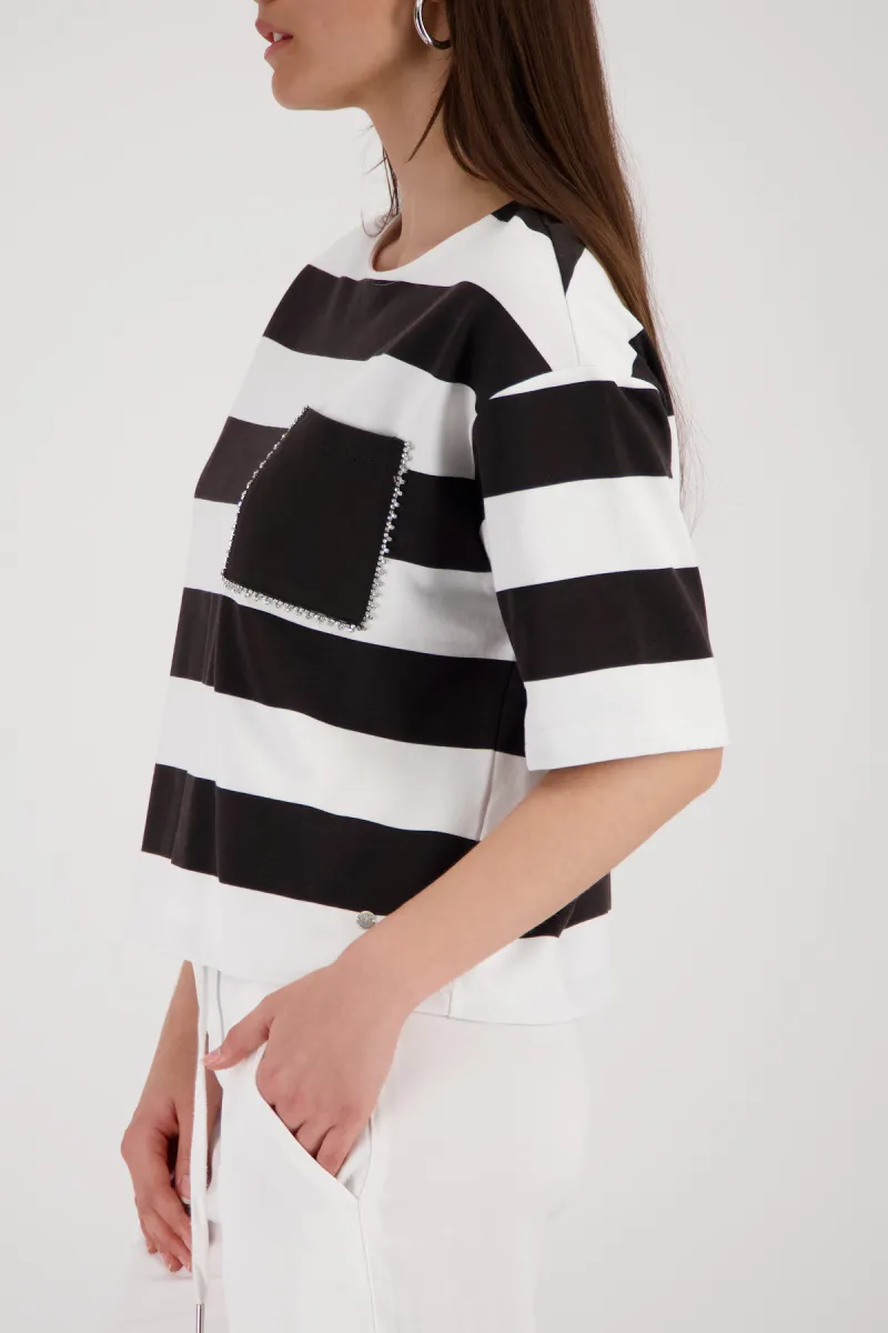Monari-Sweatshirt with stripes and decorative details-410844-550 Coffee striped-CAFE