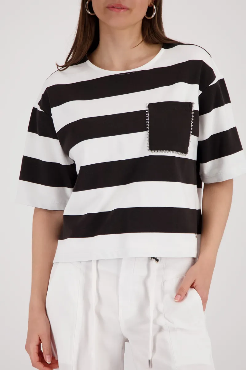 Monari-Sweatshirt with stripes and decorative details-410844-550 Coffee striped-CAFE