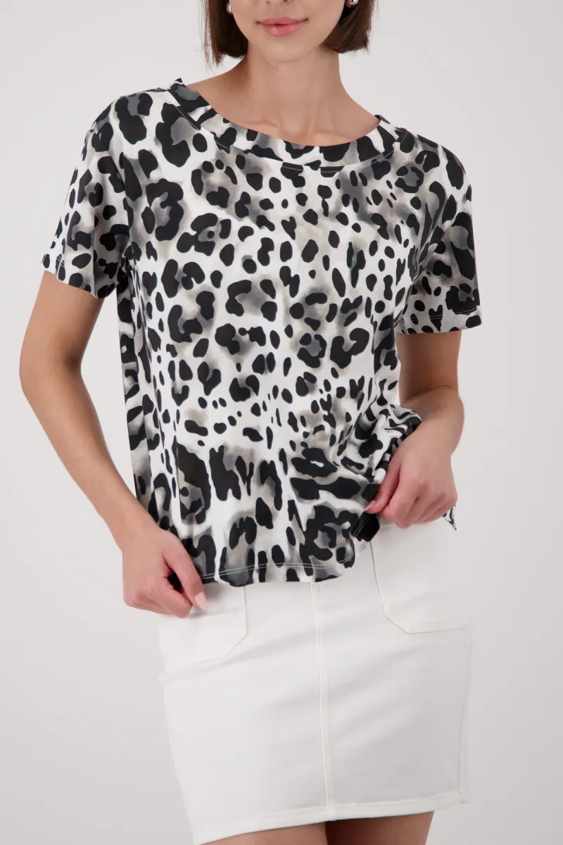 Monari-T-shirt with leo-pattern-410958-551 Coffee pattern-CAFE