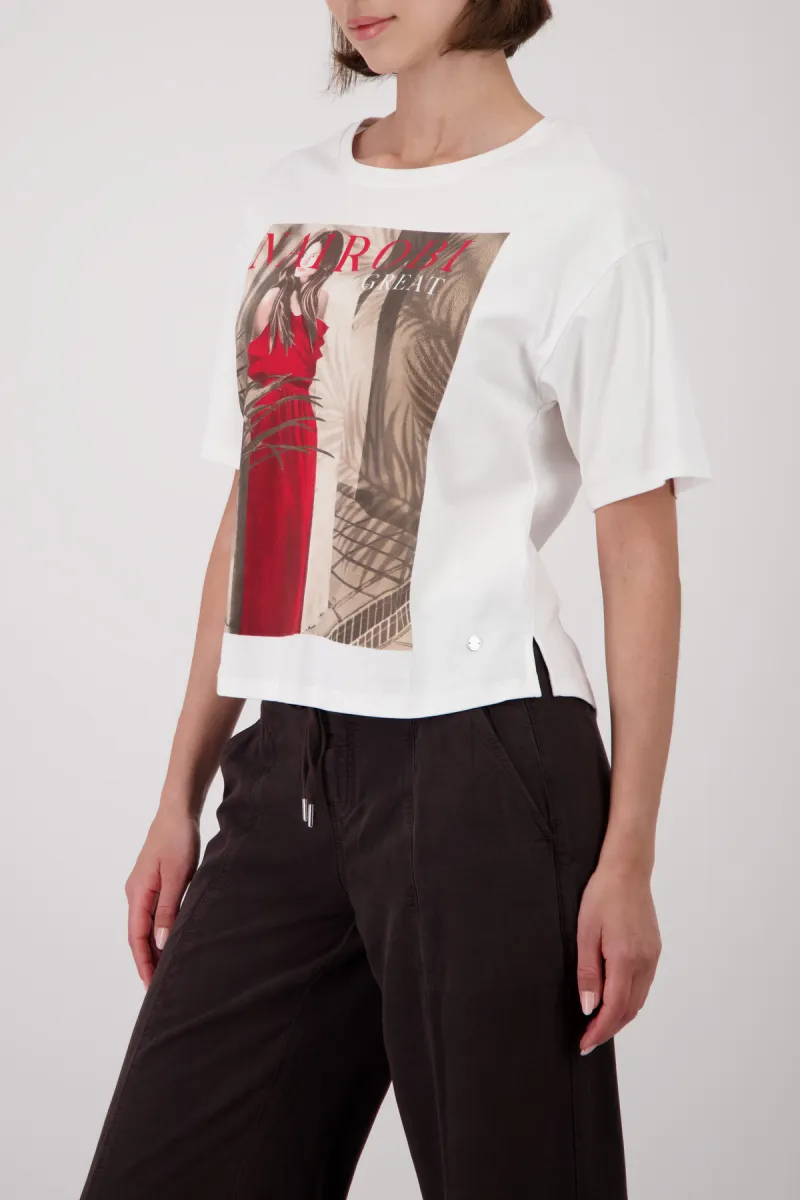 Monari-T-shirt with women's print-410811-105 Cream-CREME