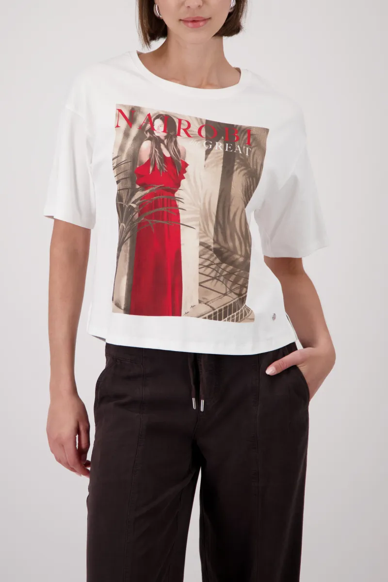 Monari-T-shirt with women's print-410811-105 Cream-CREME