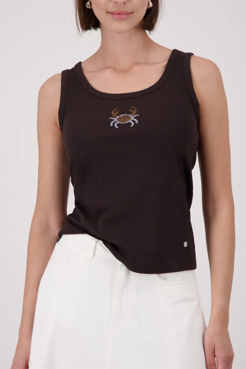 Monari-Top with rhinestone crab-410820-549 Coffee-CAFE