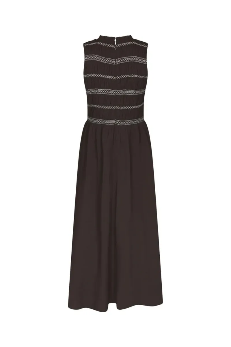Neo Noir-Atika Deco Smock Dress-166105-676 Dark Brown-CHOCOLADE