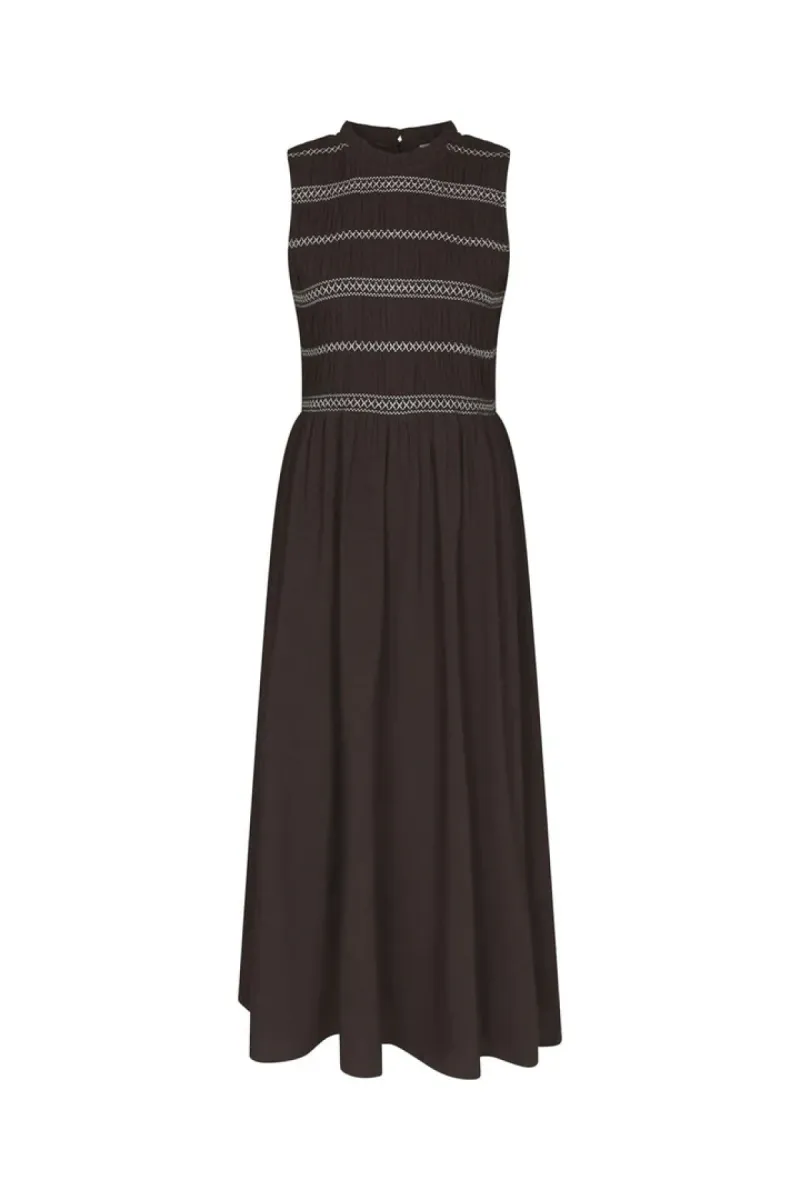 Neo Noir-Atika Deco Smock Dress-166105-676 Dark Brown-CHOCOLADE