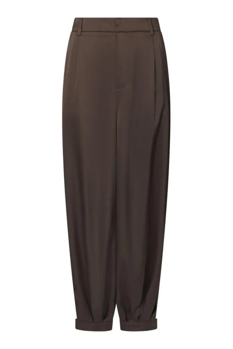 Neo Noir-Fayla drapy satin balloon pants-167418-676 Dark brown-DONKER BRUIN