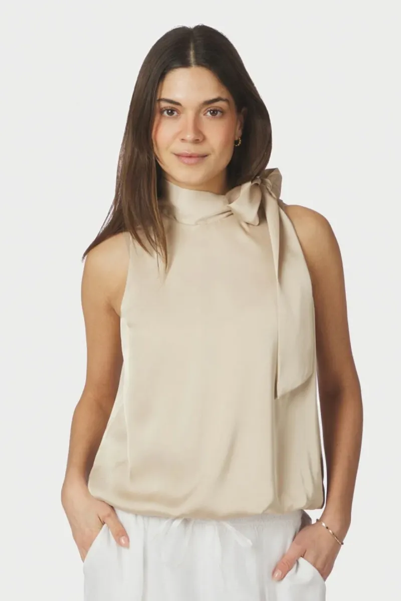 Neo Noir-Veda drapy satin top-166605-125 Dark sand-ZAND