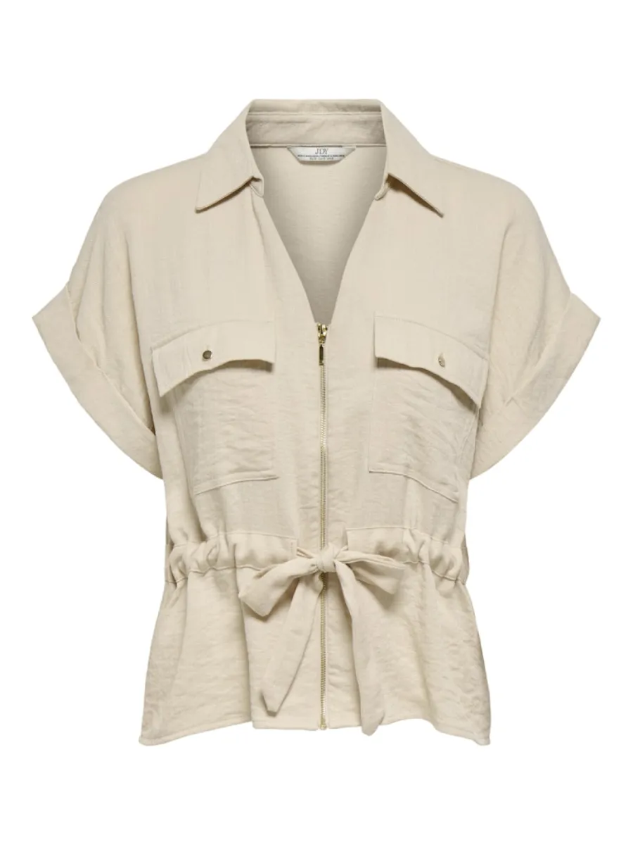 ONLY-JDYMILLE S/S ZIP SHIRT WVN NOOS-15373098-Sandshell-ZAND