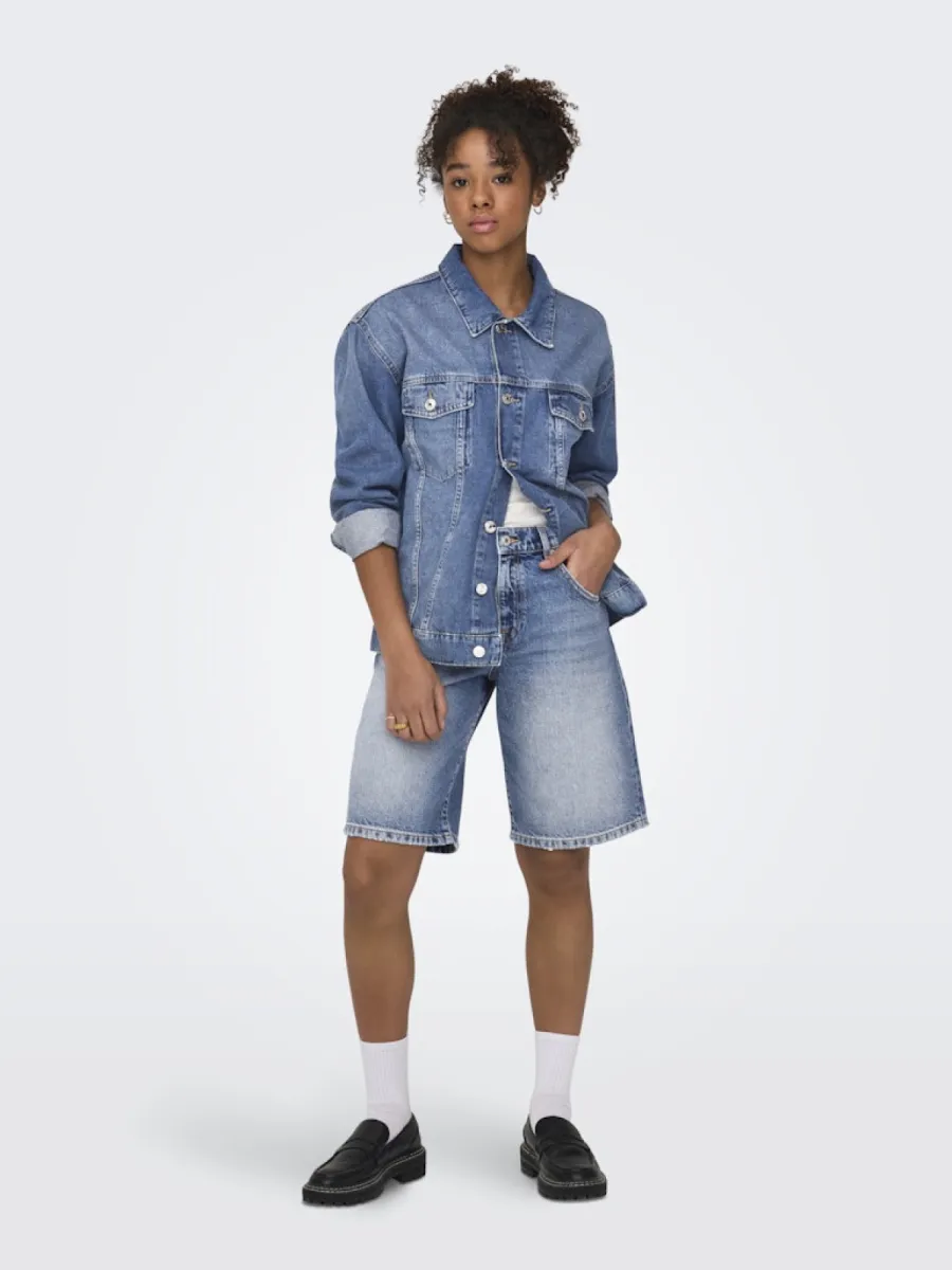 ONLY-ONLMATE REG BAGGY LONG SHORTS DNM N-15340976-Medium Blue Denim-MIDDEN DENIM