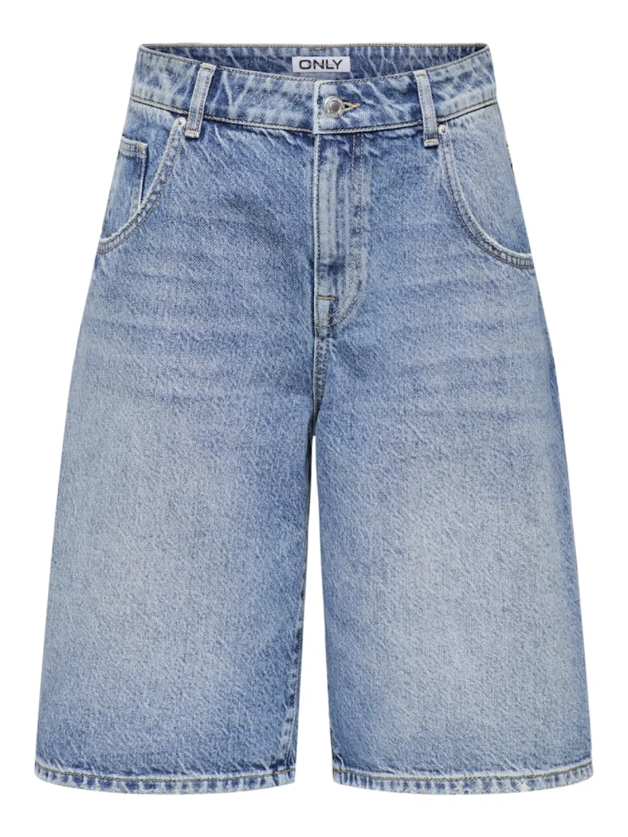 ONLY-ONLMATE REG BAGGY LONG SHORTS DNM N-15340976-Medium Blue Denim-MIDDEN DENIM
