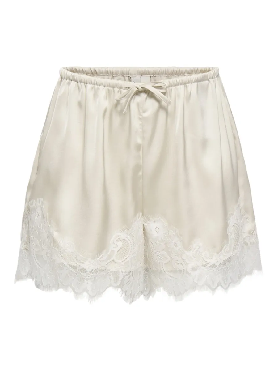 ONLY-ONLMENUS LACE SATIN SHORTS WVN EX-15385146-Birch White Lace-CREME