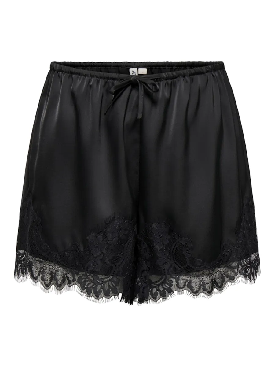 ONLY-ONLMENUS LACE SATIN SHORTS WVN EX-15385146-Black Black Lace-BLACK