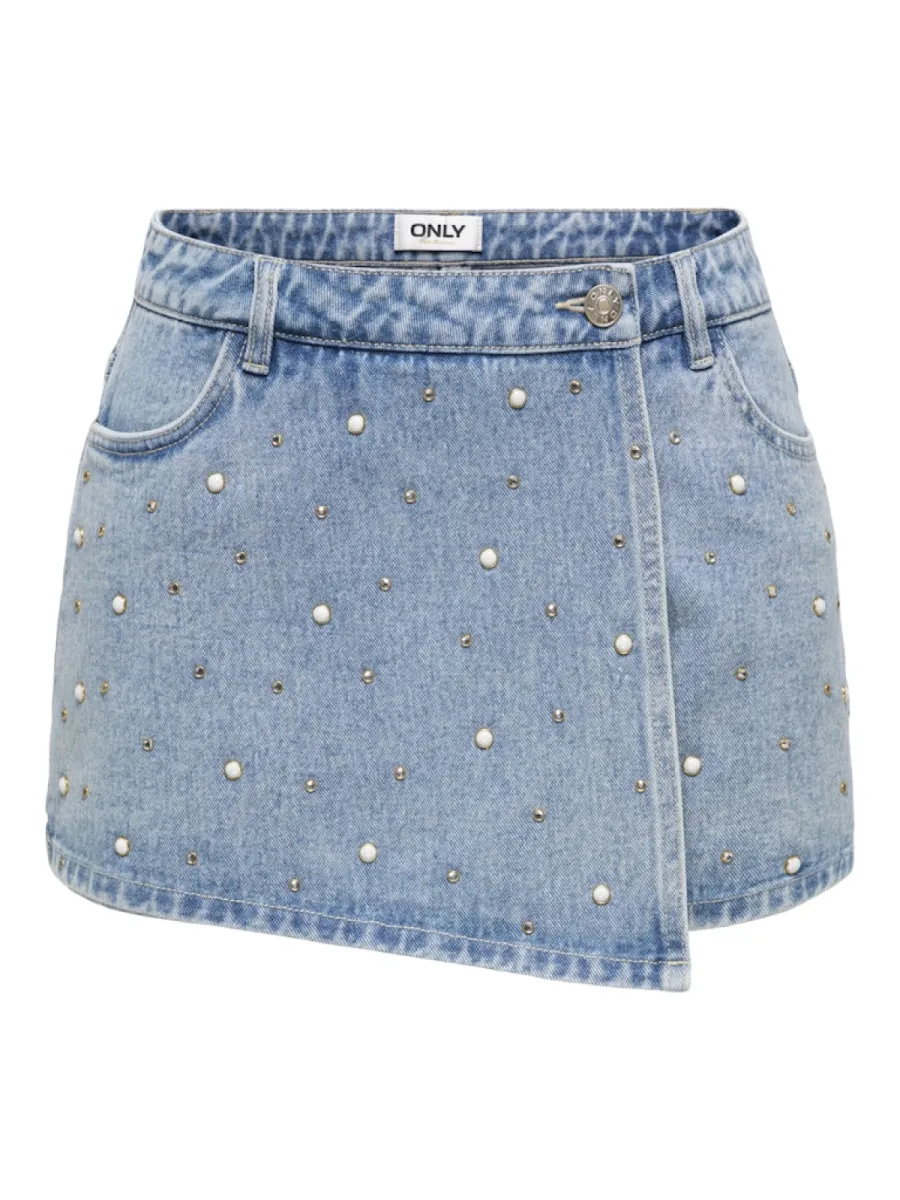 ONLY-ONLTEXAS STUDDED REG DNM SKORT BJ-15371189-Light Medium Blue-MIDDEN DENIM