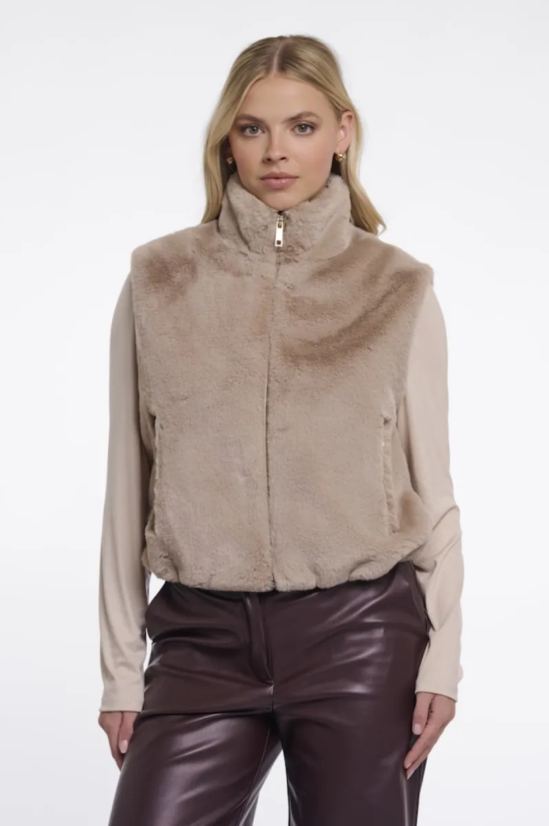 RINO & PELLE-Short Faux Fur Waistcoat-Nikki.7002611-10866 Oat-BEIGE