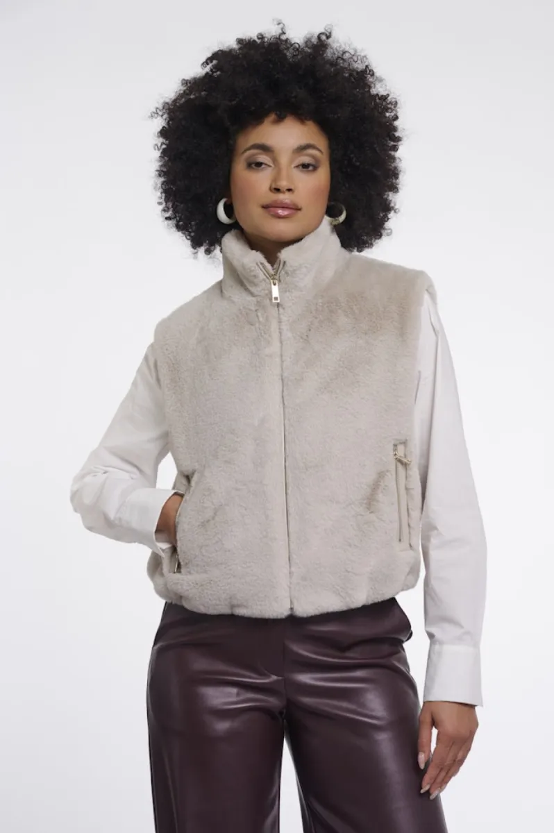 RINO & PELLE-Short faux fur waistcoat-Nikki.7002611-9030 Birch-CREME