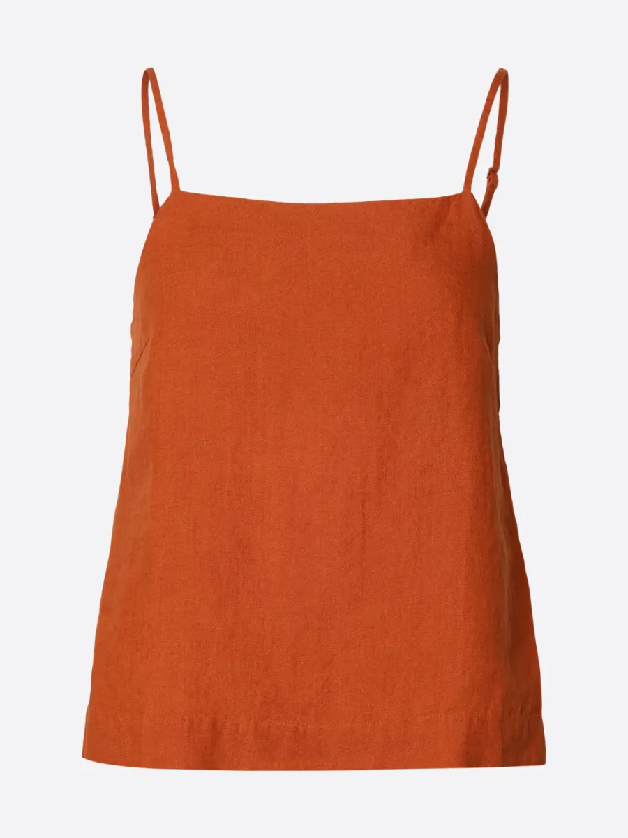 Selected Femme-SLFLINNA LINEN STRAP TOP B-16101388-Potters Clay-TERRA
