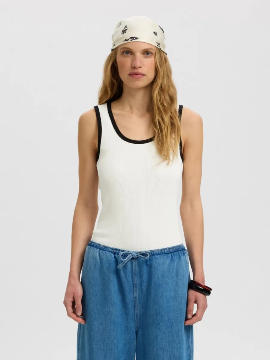 Selected Femme-SLWANNA CONTRAST SL TOP EX-16102860-Snow White-OFF WHITE