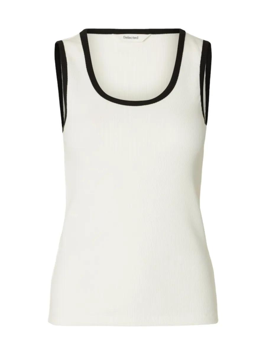 Selected Femme-SLWANNA CONTRAST SL TOP EX-16102860-Snow White-OFF WHITE