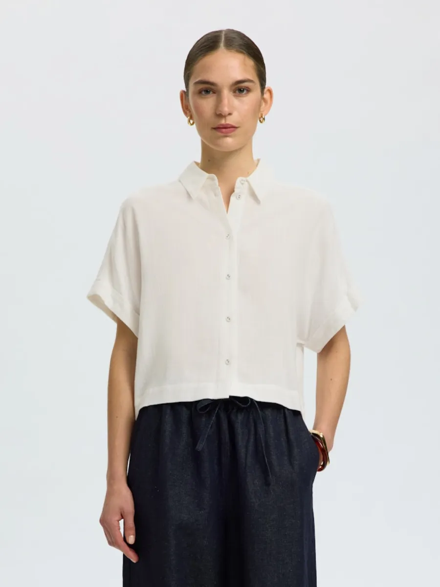 Selected Femme-SLWVIVA SS CROPPED SUN SHIRT NOOS-16093937-Sandshell-ZAND
