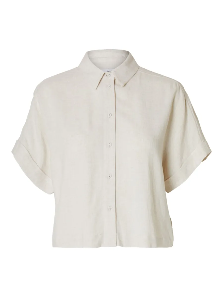 Selected Femme-SLWVIVA SS CROPPED SUN SHIRT NOOS-16093937-Sandshell-ZAND