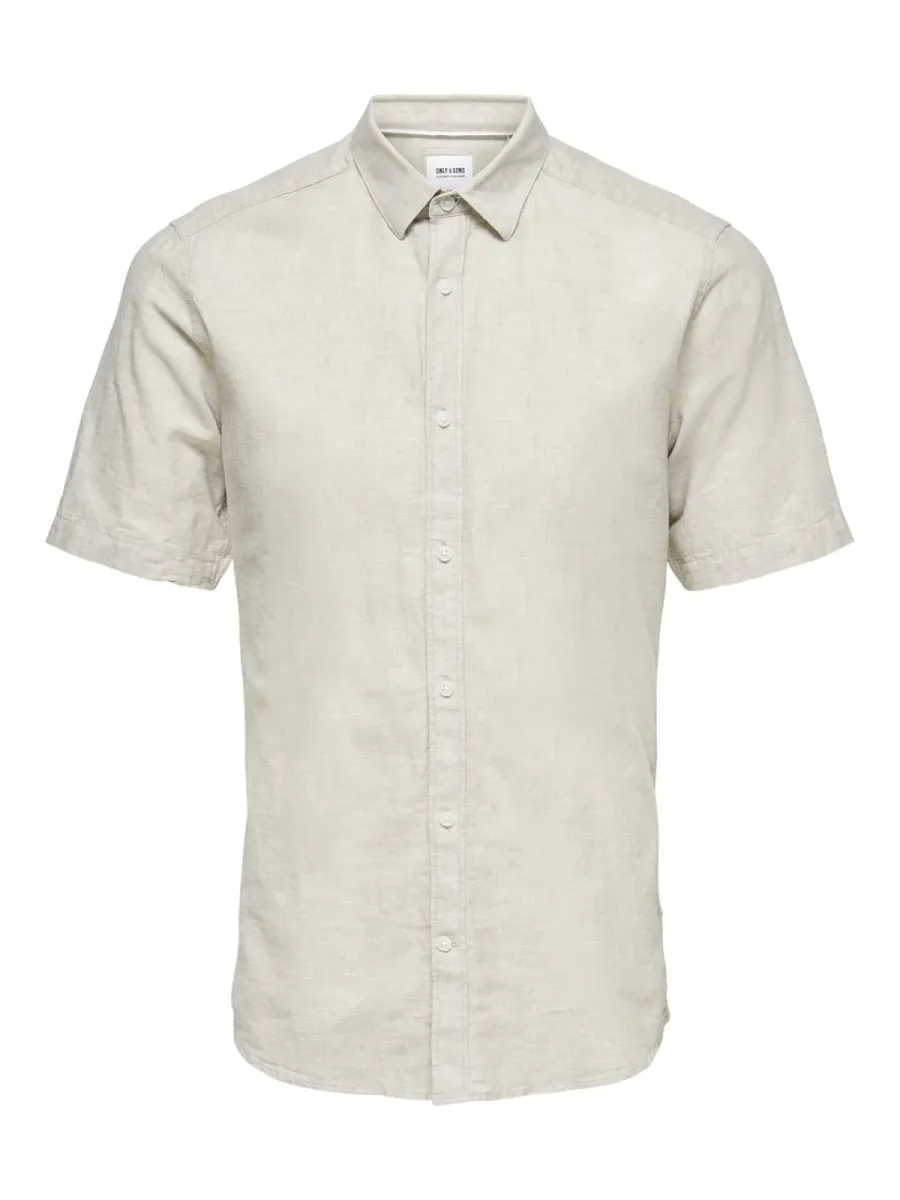 SONS-ONSCAIDEN SS SOLID LINEN SHIRT-22009885-Chinchilla-BRUIN COMBINATIES