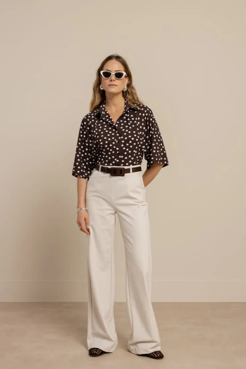 STUDIO ANNELOES-Fabienne dot blouse-13937-8717 Espresso/ecru-CAFE