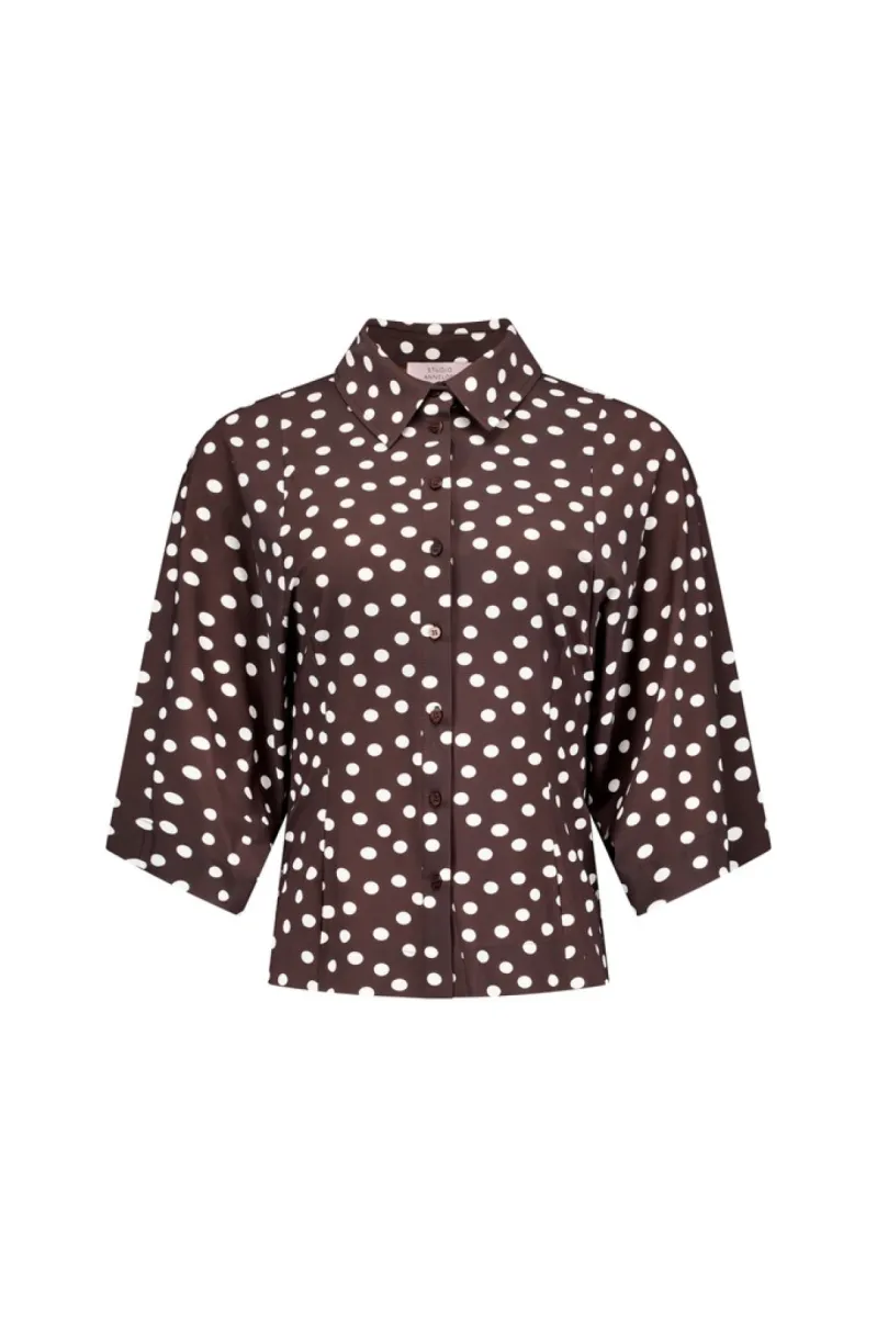 STUDIO ANNELOES-Fabienne dot blouse-13937-8717 Espresso/ecru-CAFE