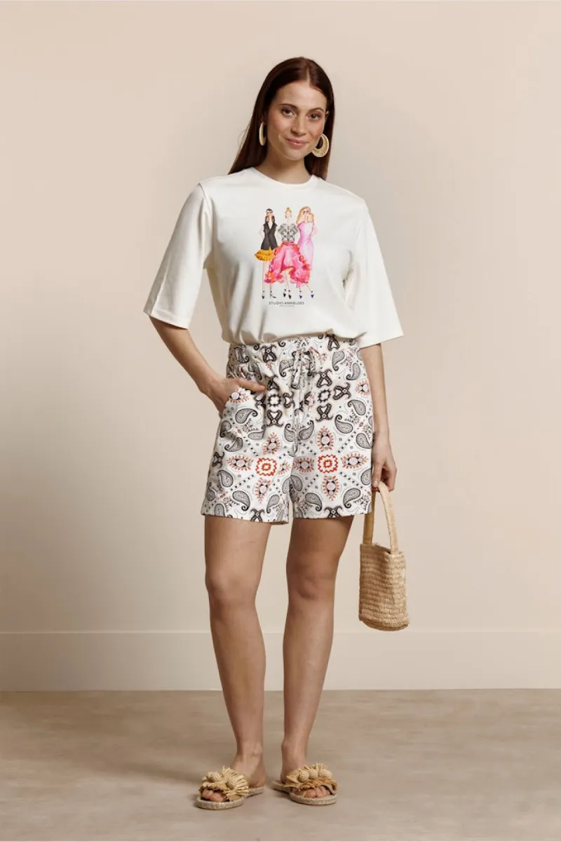 STUDIO ANNELOES-Fiore anniversary round neck t-shirt-14174-1700 Ecru-ECRU