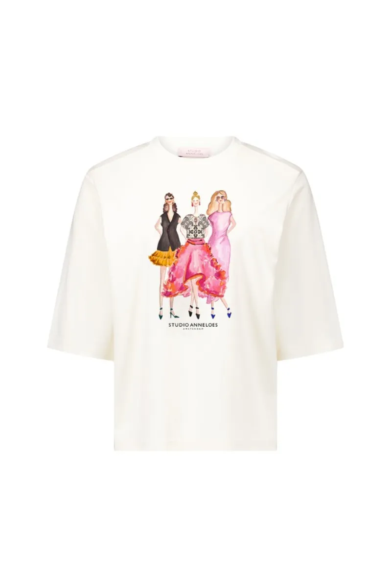 STUDIO ANNELOES-Fiore anniversary round neck t-shirt-14174-1700 Ecru-ECRU