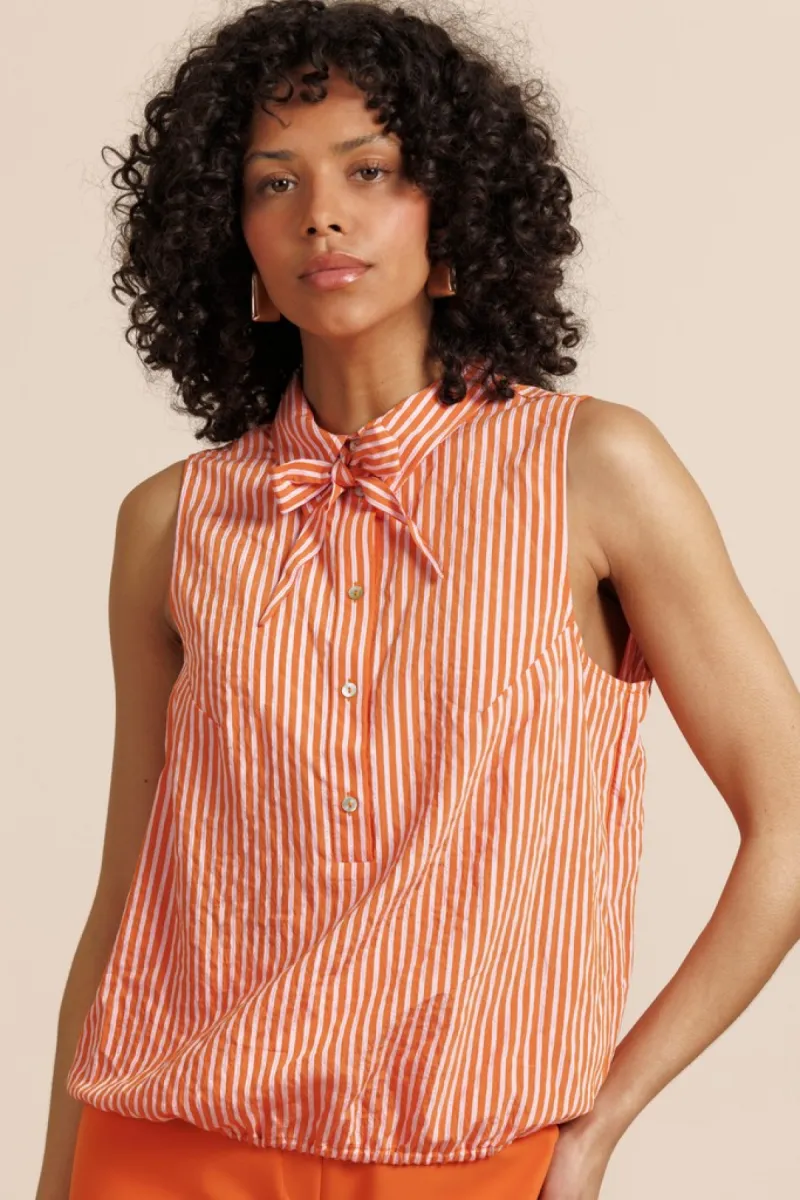 STUDIO ANNELOES-Kimmy stripe poplin blouse-13907-2644 Orchid orange/pop pink-ORANJE