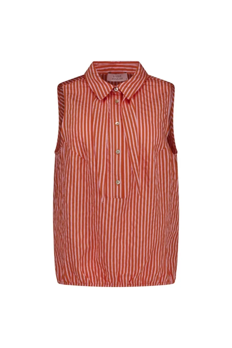 STUDIO ANNELOES-Kimmy stripe poplin blouse-13907-2644 Orchid orange/pop pink-ORANJE
