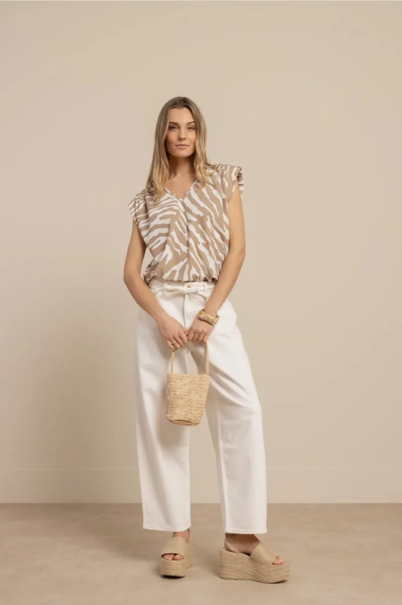 STUDIO ANNELOES-Leone zebra vneck top-13894-2217 Latte/ecru-CAFE