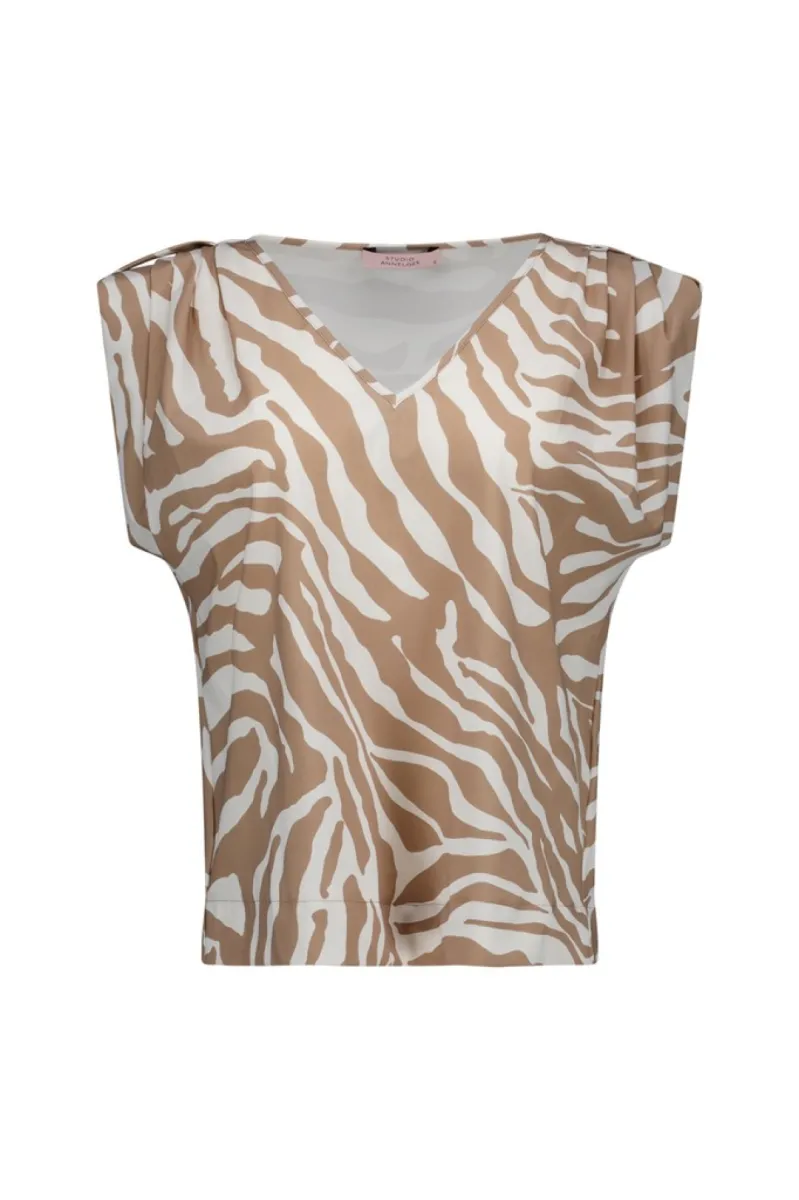 STUDIO ANNELOES-Leone zebra vneck top-13894-2217 Latte/ecru-CAFE